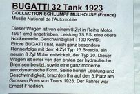 Trimoba AG / Oldtimer und Immobilien,Bugatti 32 Tank 1923 (Schlumpf-Museum): 8 Zyl.; 1991ccm; 75PS; 190km/h (3. Platz im GP v. Tours 1923)